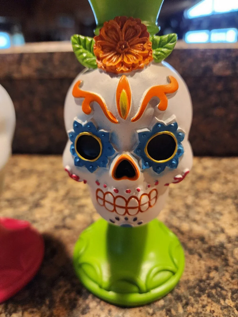 Day of the Dead Sugar Skull Candle Holders - Pink and Green